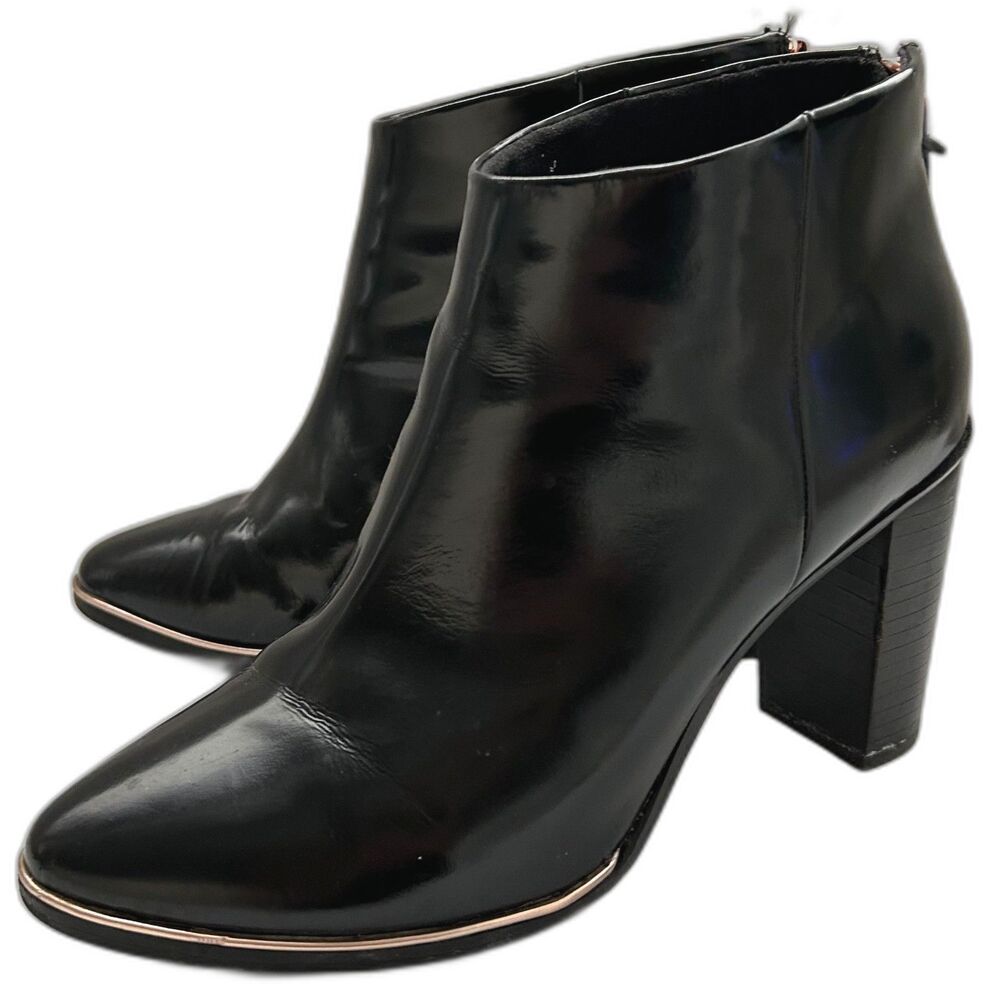 Ted Baker Vaully Black Leather Block Heel Ankle Boots